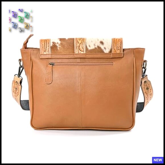 Leather Crossbody Bag Floral Tooled Adjustable Shoulder Purse Multipocket Chic